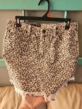 We The Free Leopard Print Denim Mini Skirt